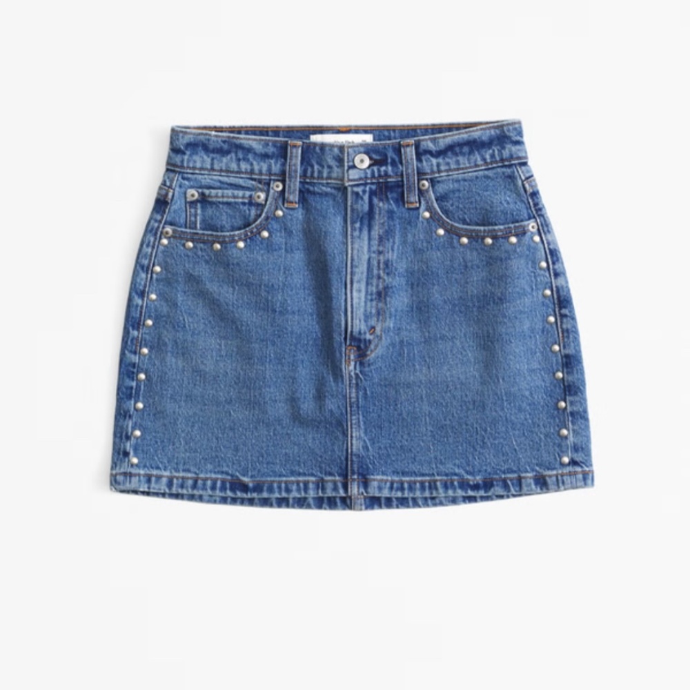 High Rise Denim Studded Mini Skirt